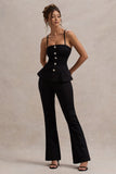 Skyla Black Strappy Top With Buttons