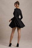 Wilder Black Square-Neck Long-Sleeve Skater Mini Dress