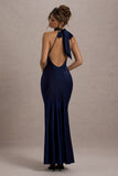 Amelita Navy Satin Cowl-Neck Maxi Dress