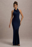 Amelita Navy Satin Cowl-Neck Maxi Dress