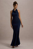 Amelita Navy Satin Cowl-Neck Maxi Dress