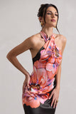 Tropicana Pink Floral Satin Cross Over Halterneck Maxi Dress