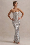 Like Magic Silver Sequin Bandeau Maxi Dress