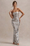 Like Magic Silver Sequin Bandeau Maxi Dress