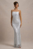 Quartz Silver Embellished Square-Neck Open-Back Maxi Dress
