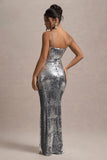 Flashback Silver Sequin Strappy Maxi Dress
