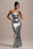 Flashback Silver Sequin Strappy Maxi Dress