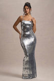 Flashback Silver Sequin Strappy Maxi Dress
