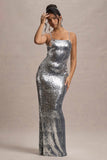 Flashback Silver Sequin Strappy Maxi Dress
