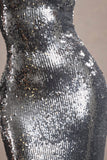 Flashback Silver Sequin Strappy Maxi Dress