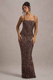 Cosmic Bronze Sequin Square-Neck Strappy Maxi Dress