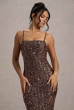 Cosmic Bronze Sequin Square-Neck Strappy Maxi Dress