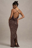 Cosmic Bronze Sequin Square-Neck Strappy Maxi Dress