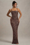 Cosmic Bronze Sequin Square-Neck Strappy Maxi Dress