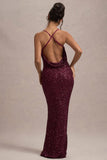 Cosmic Berry Sequin Square-Neck Strappy Maxi Dress