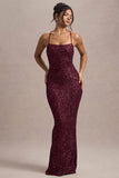 Cosmic Berry Sequin Square-Neck Strappy Maxi Dress