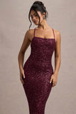 Cosmic Berry Sequin Square-Neck Strappy Maxi Dress