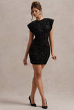 Serafina Black Sequin Wide-Shoulder Mini Dress