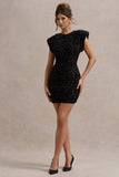 Serafina Black Sequin Wide-Shoulder Mini Dress