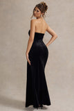 Zafira Black Velvet Strapless Draped Maxi Dress