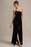 Zafira Black Velvet Strapless Draped Maxi Dress