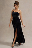 Zafira Black Velvet Strapless Draped Maxi Dress