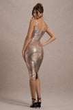 Sweet Spark Rose Gold Sequin Square-Neck Midi Dress