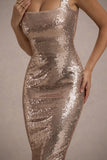 Sweet Spark Rose Gold Sequin Square-Neck Midi Dress