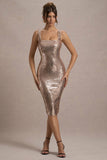 Sweet Spark Rose Gold Sequin Square-Neck Midi Dress