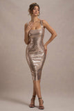 Sweet Spark Rose Gold Sequin Square-Neck Midi Dress