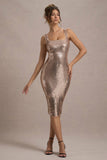 Sweet Spark Rose Gold Sequin Square-Neck Midi Dress