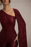 Star Seeker Port Sequin One-Shoulder Cape Sleeve Jumpsuit