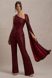 Star Seeker Port Sequin One-Shoulder Cape Sleeve Jumpsuit