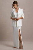 Urban White Plunge-Neck Boxy Oversized Blazer
