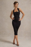 Nerissa Black Halter-Neck Midi Dress