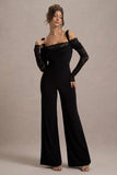 Palmira Black Wide-Leg Jumpsuit With Lace Sleeves