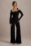 Palmira Black Wide-Leg Jumpsuit With Lace Sleeves