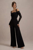 Palmira Black Wide-Leg Jumpsuit With Lace Sleeves