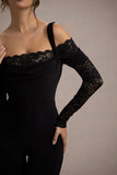 Palmira Black Wide-Leg Jumpsuit With Lace Sleeves