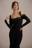 Palmira Black Wide-Leg Jumpsuit With Lace Sleeves