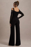 Palmira Black Wide-Leg Jumpsuit With Lace Sleeves