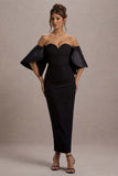 Dalani Black Corset Maxi Dress With Satin Puff Sleeves