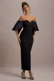 Dalani Black Corset Maxi Dress With Satin Puff Sleeves