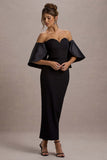 Dalani Black Corset Maxi Dress With Satin Puff Sleeves