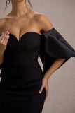 Dalani Black Corset Maxi Dress With Satin Puff Sleeves