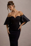 Dalani Black Corset Maxi Dress With Satin Puff Sleeves