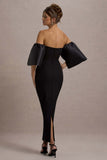 Dalani Black Corset Maxi Dress With Satin Puff Sleeves