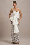 Ceres Ecru Strapless Draped Maxi Dress With Sequin Skirt