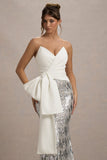 Ceres Ecru Strapless Draped Maxi Dress With Sequin Skirt