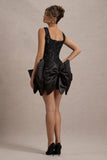 Aveline Black Lace Square-Neck Mini Dress With Bows